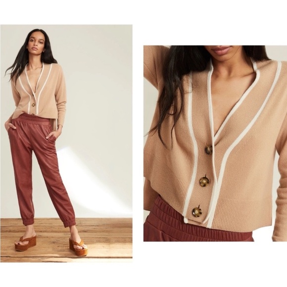 Veronica Beard Trisa Camel 100% Cashmere Front Button...